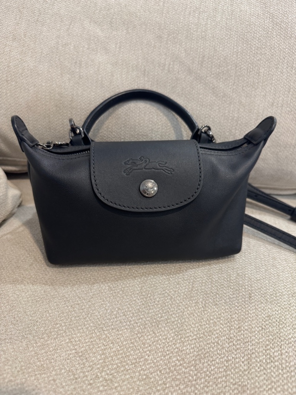 Longchamp Le Pliage Xtra XS Pouch Black Leather Top-Handle Crossbody